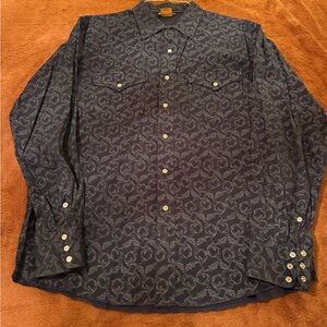 Ariat Navy Patterned Snap Button Down Shirt